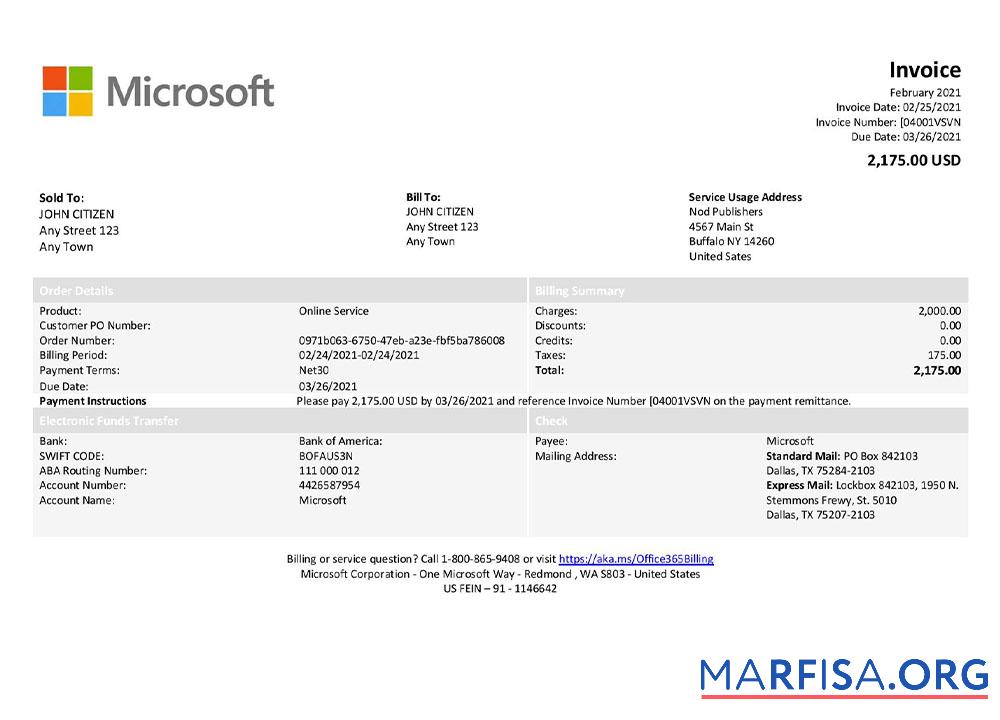 Blank USA Microsoft invoice template